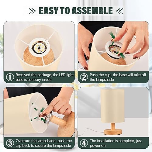 Miniatura 4 de Yuiboo Lámparas de mesa Lámpara lateral de mesa con pantallas de lámpara Papayawhip Luz de noche para guardería biblioteca lamparas para sala de mesa