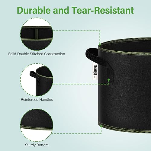 Miniatura 3 de iPower Paquete de 5 bolsas de cultivo de 5 galones, macetas de tela no tejida gruesa, contenedor de aireación resistente con asas de correa para