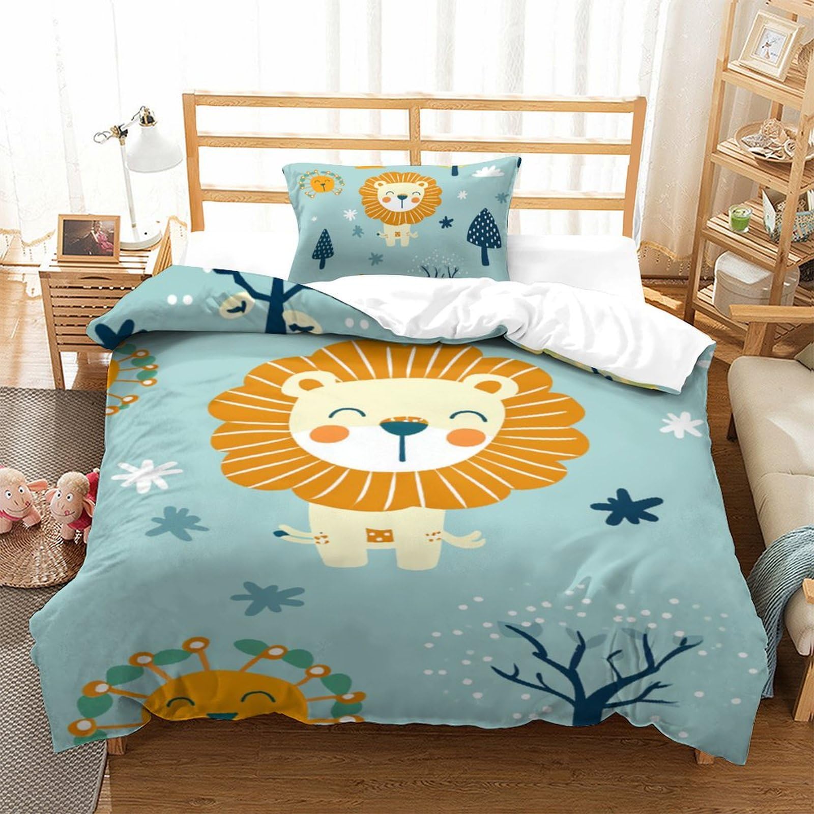 Housse de couette lion 135x200 avec fermeture éclair pour lit simple