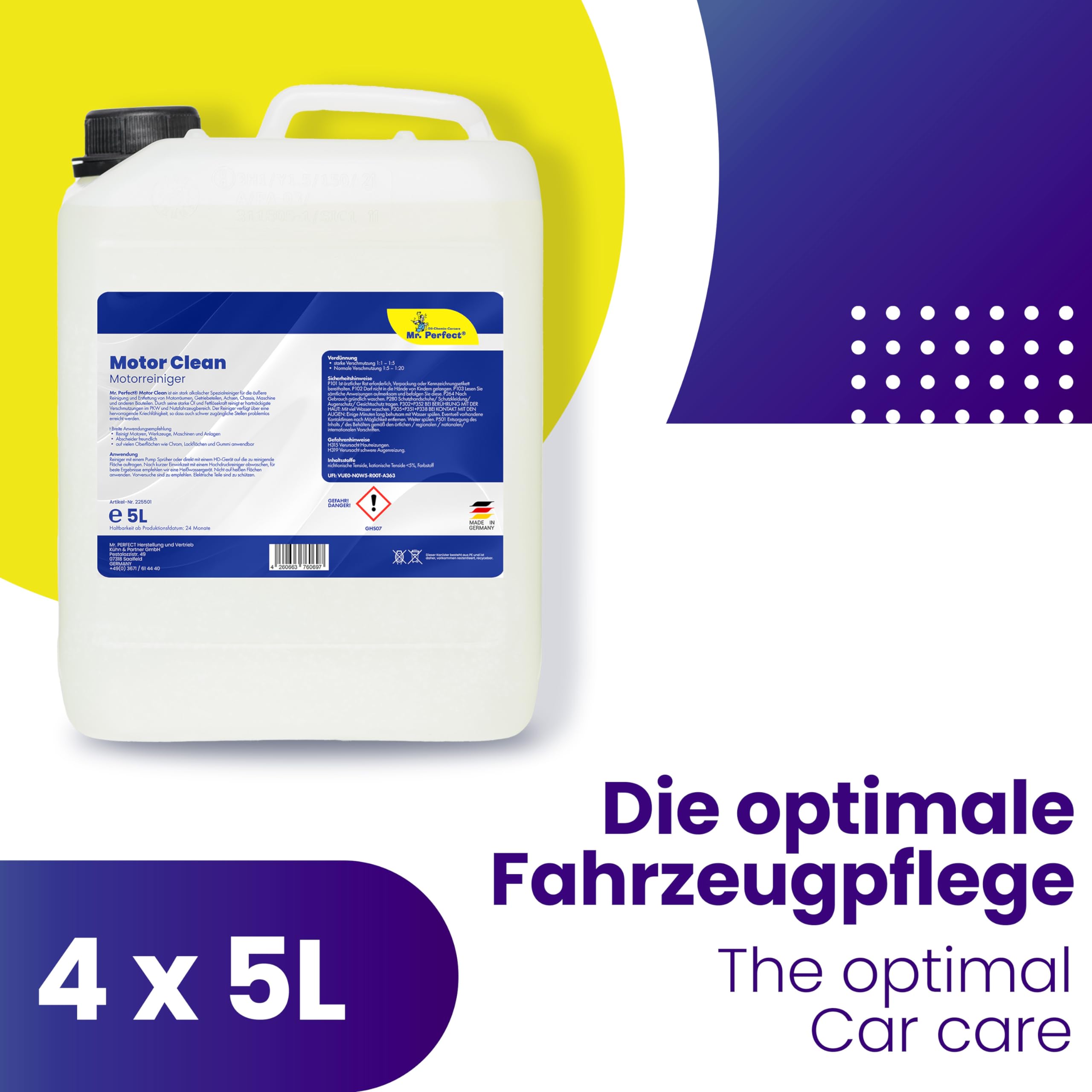 Mr. Perfect® Motorstar, 4 x 5L - Nettoyant pour moteurs, système et équipements, nettoyant de pièces pour enlever l'huile, la graisse, la suie