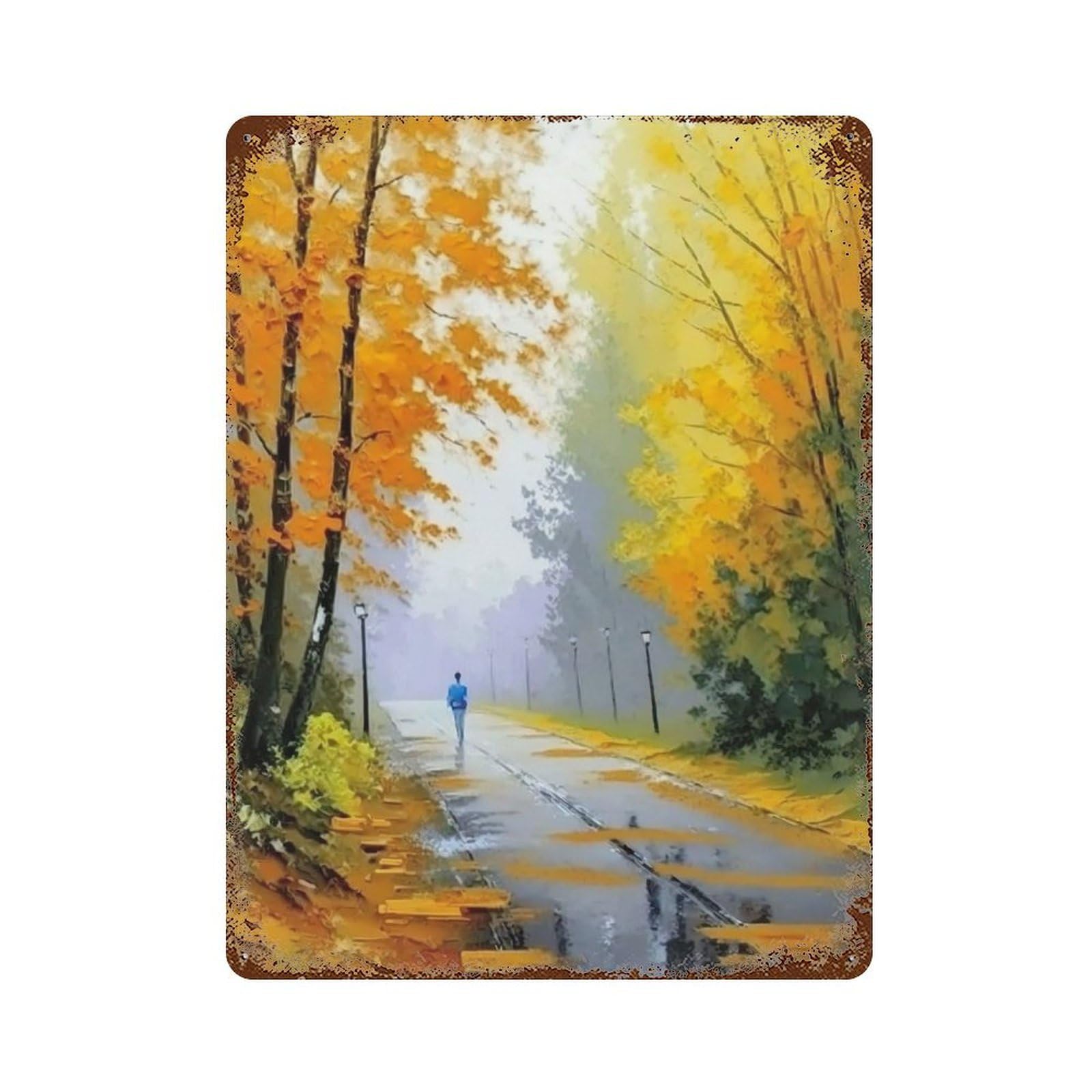 Walking On Yellow Leaves Decorative Tin Sign 15.7"x11.8", Industrial Home Decor for Garage, Pub Or Kitchen