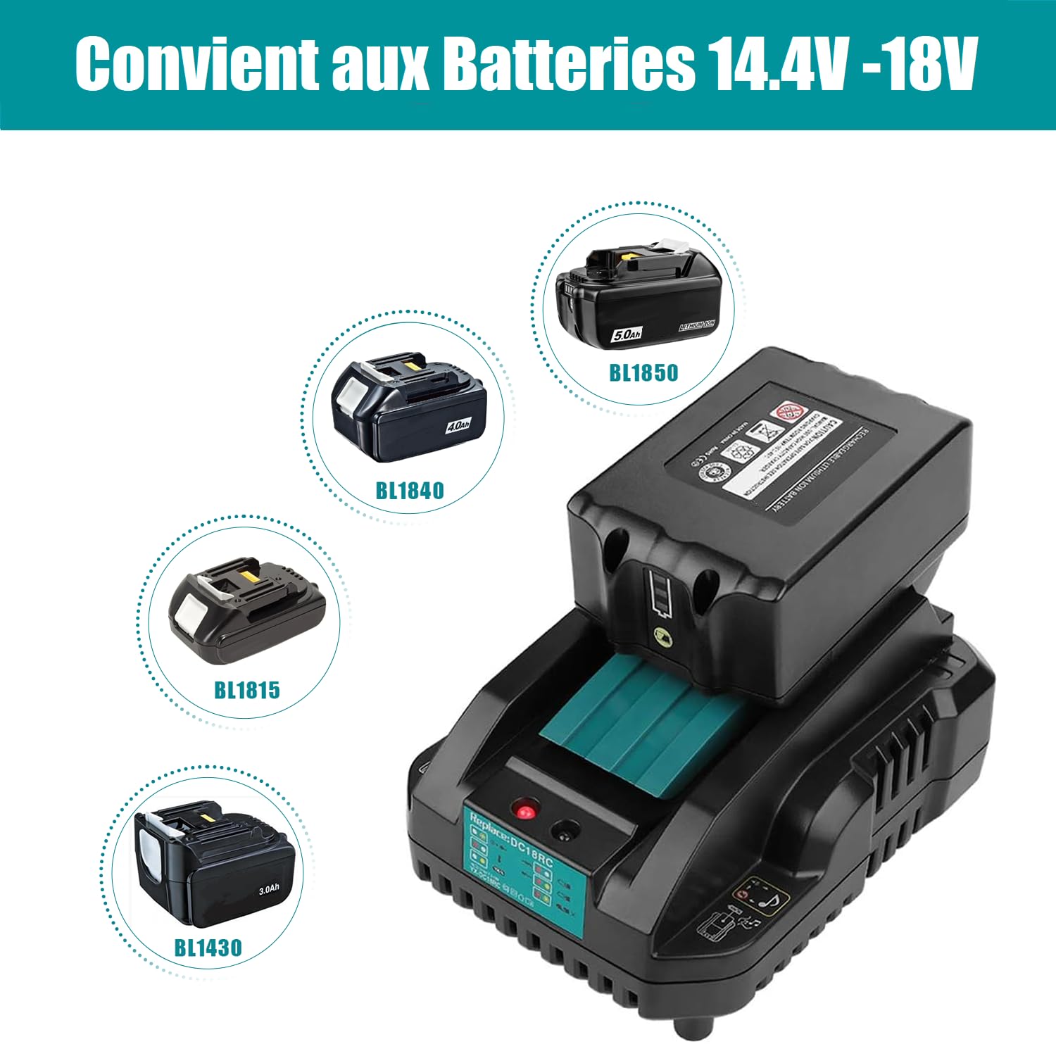 Energup Batterie de Rechange 18V 5,0 Ah + Chargeur pour Makita Batterie 18V BL1850 BL1840 BL1830 BL1820 BL1815 et Chargeur DC18RA DC18RC DC18RD