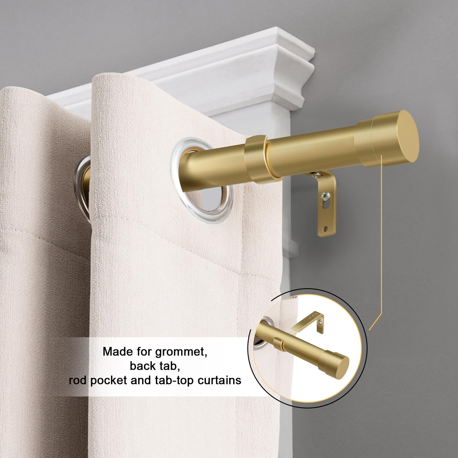 BellaHills 2 Pezzi Bastone per Tende Regolabili, 76-269 cm, Diametro 25 mm, Asta Estensibile con Staffe Regolabili, per Camera da Letto e Soggiorno, Oro
