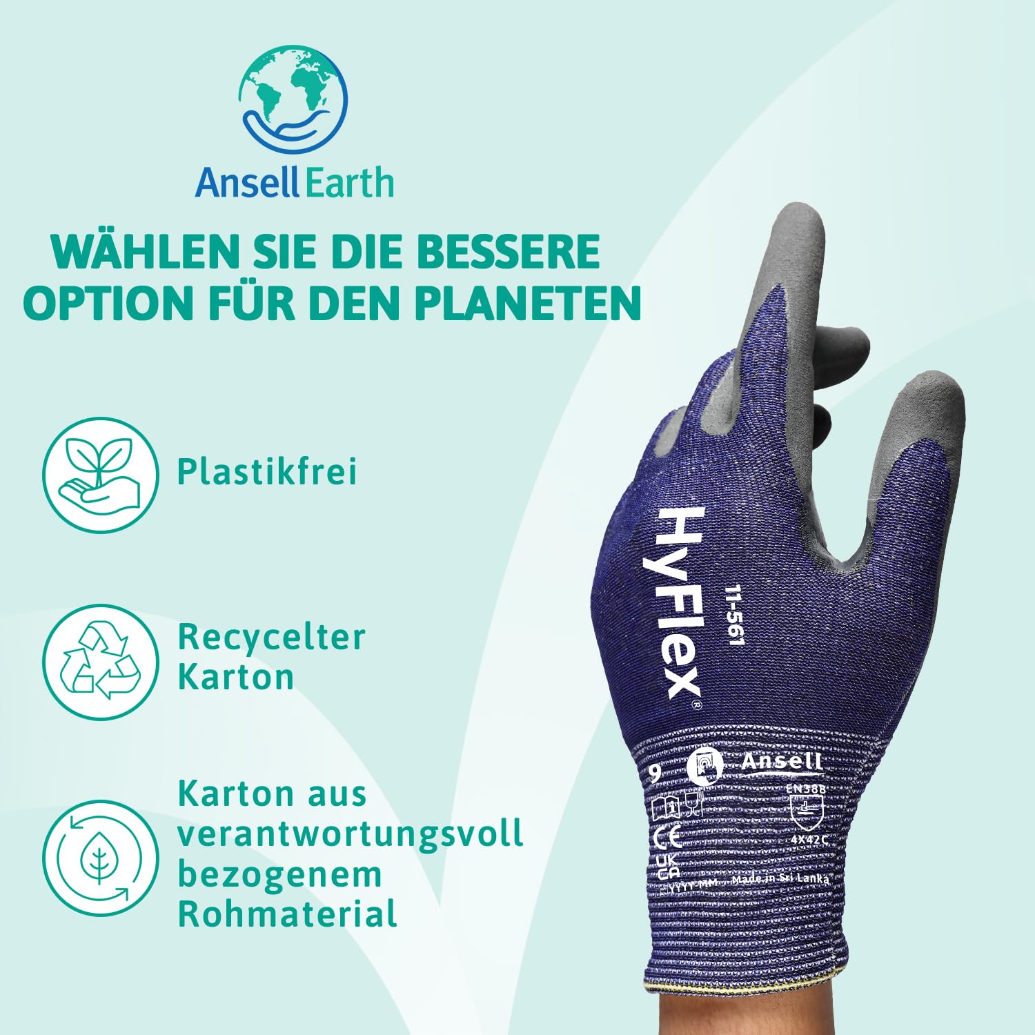 Ansell HyFlex 11-561 Schnittschutz-Handschuhe, Atmungsaktive Nitril-beschichtung, Höchste Weiterreißfestigkeit, Dünne Arbeitshandschuhe Herren Damen, Waschbare, Blau, Größe S (12 Paar)