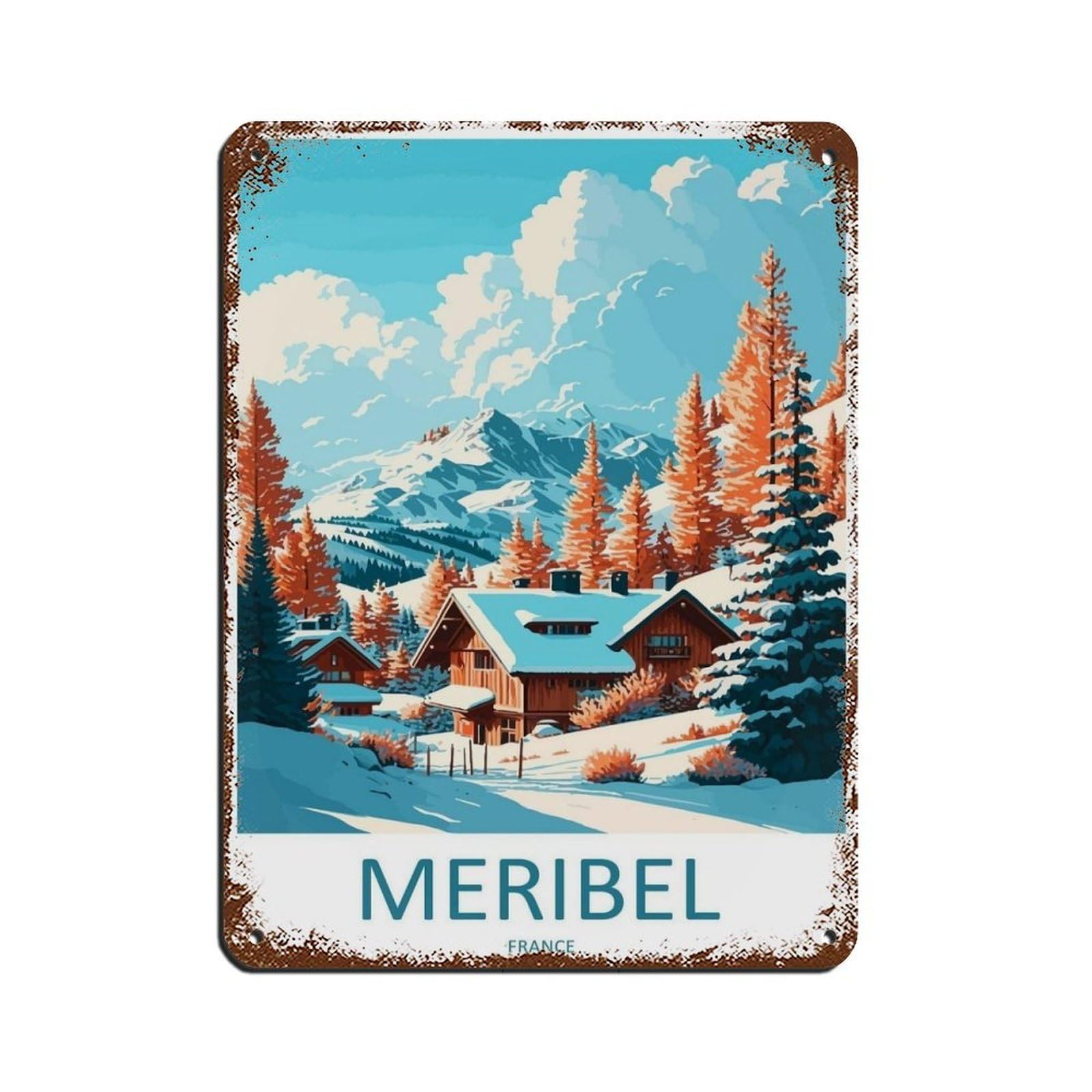 Megeve Travel Art Ski Art Lover Gift (88) Tin Sign Vintage Metal Pub Club Cafe Bar Home Wall Art Decoration Poster Retro 12x16inch(30x40cm)