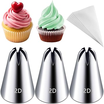 Hendiy 3pcs 2D Cake Piping Tips with 20 Piping Bags