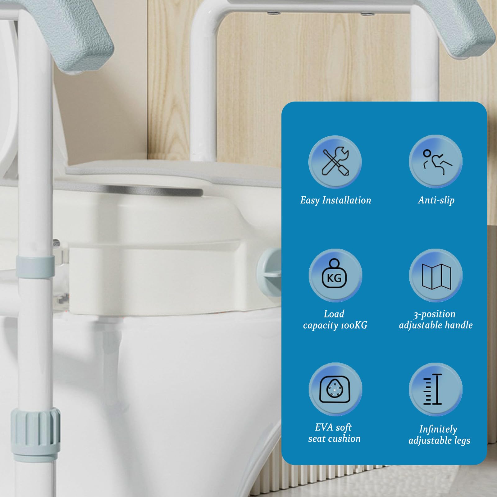 Rialzo WC per Anziani, Sedia Comoda WC per Anziani con Braccioli, Alzawater per Anziani Regolabile in Altezza, Supporto per WC per Anziani, Disabili, Incinta
