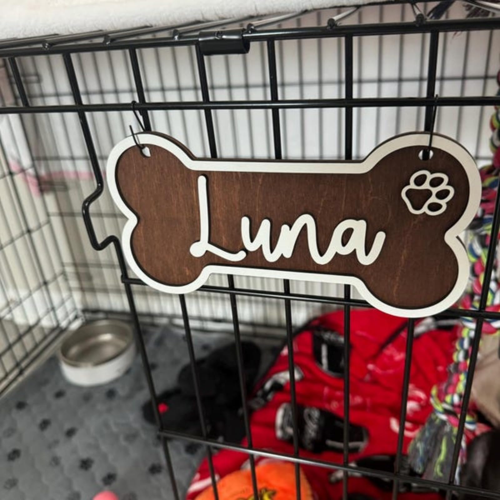 Personalized Dog Crate Sign,Personalized Kennel Name Plate Dog Paw Crate Pet Tag Doghouse Sign,Wooden Name Sign,Pet Lover's Gift,Custom Pet Decor (Style 2)