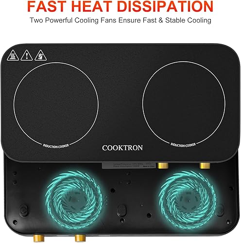 Miniatura 8 de Placa de inducción portátil de 2 quemadores con sartén extraíble de hierro fundido antiadherente, 1800 W doble inducción con bloqueo de seguridad