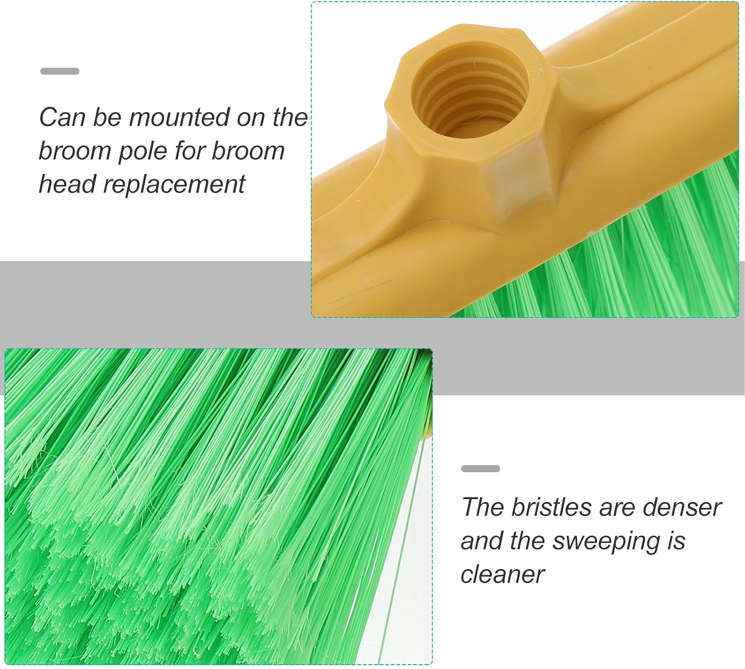 Healifty Plastic Broom Head Replacement with Thick Bristles for Household and Outdoor Cleaning Fits Standard 1.18 Inch Broom Poles Sweeper Accessory