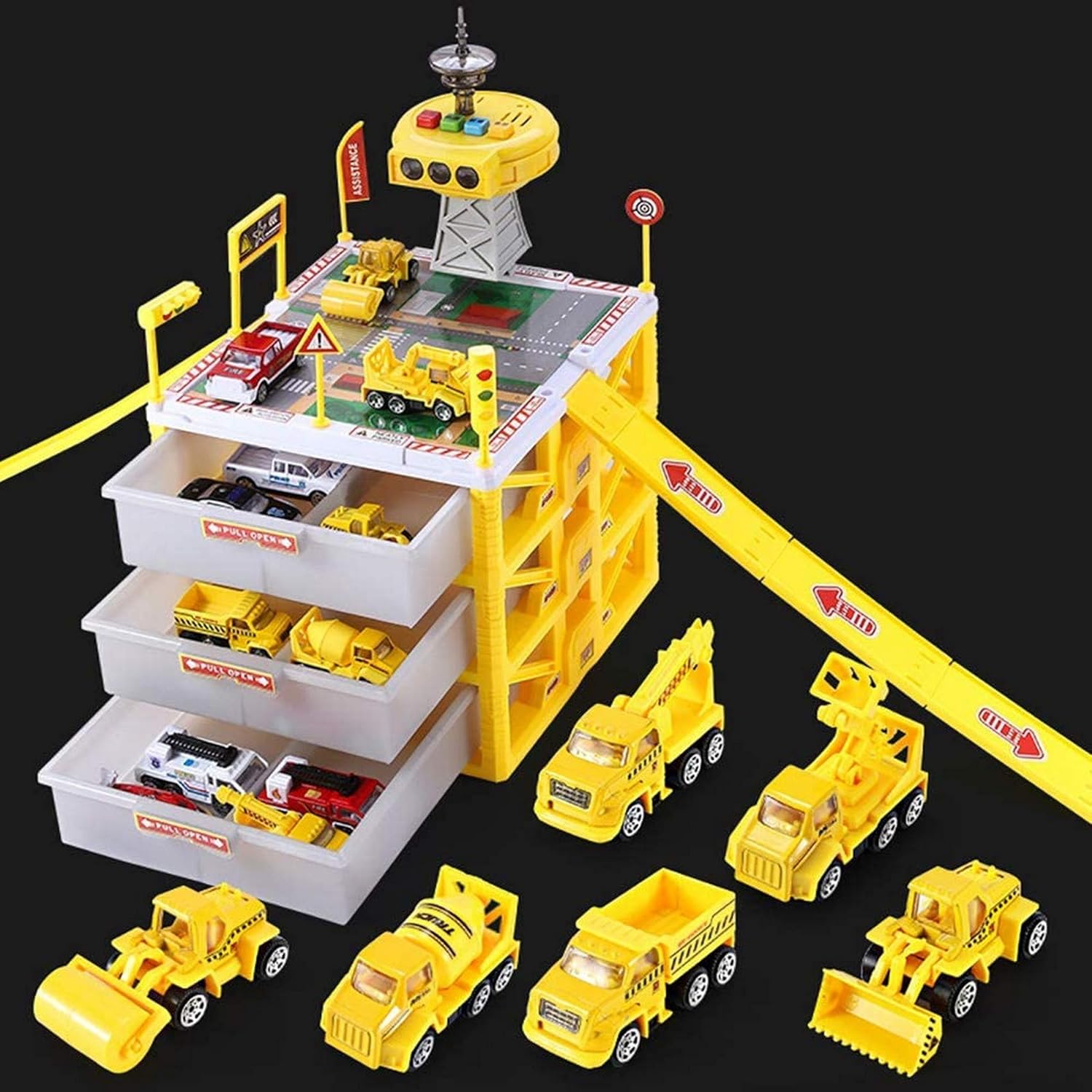 Parking Lot Car Garage Playset, Vehicle Toy Car Storage Box