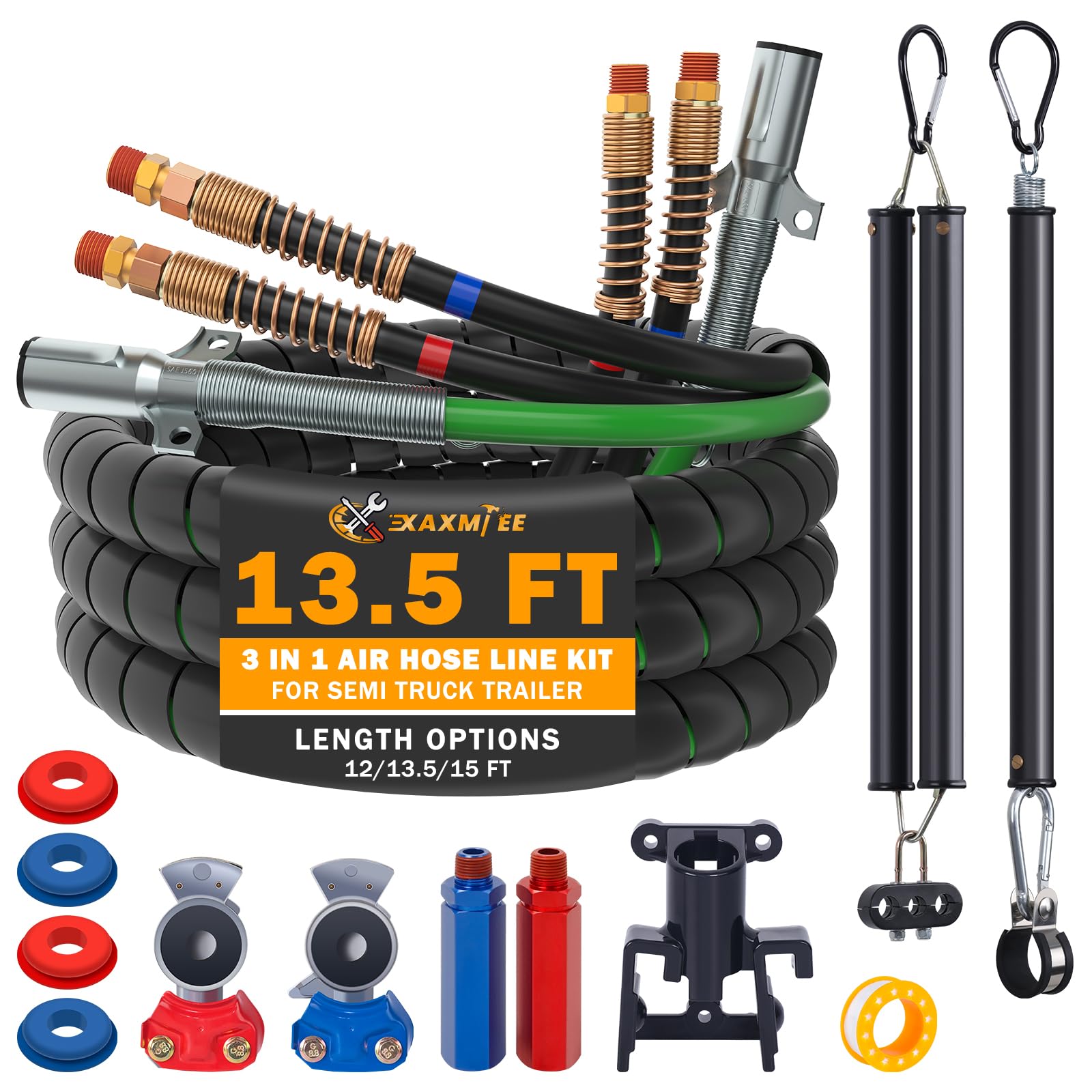 13.5FT Semi Truck Air Lines Kit 3-in-1 Air Hoses for Truck Trailer