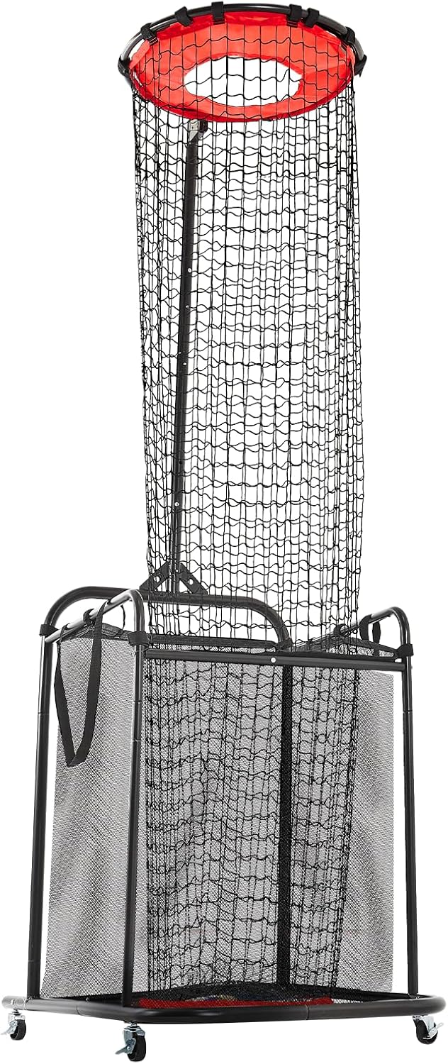 Diagram showing the adjustable height settings from 6.3 ft to 10.8 ft and four angle adjustments for the target frame.