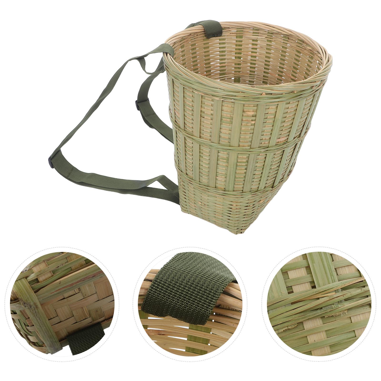 Ciieeo Mochila Cesta de Bambú Plana y Tejida a Mano Tamaño Mediano, Cesta de Almacenamiento para Caza, Picnic y Campamentos al Aire Libre