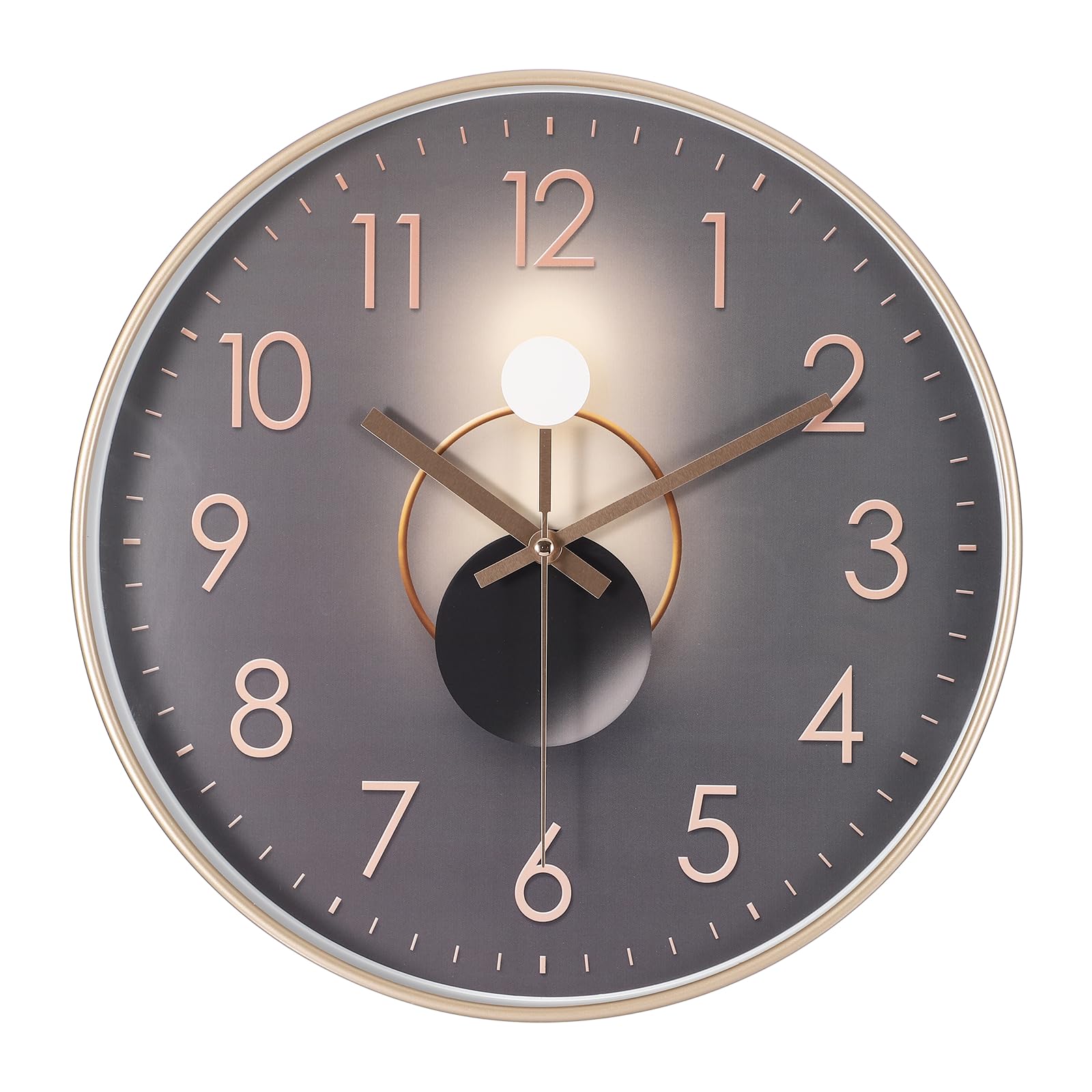 PATIKIL 12 Inch Modern Wall Clock, Silent Non-Ticking Wall Clocks Sweep Mechanism Battery Operated Modern Style for Office Home Living Room Kitchen Decoration, Black Gray Gold