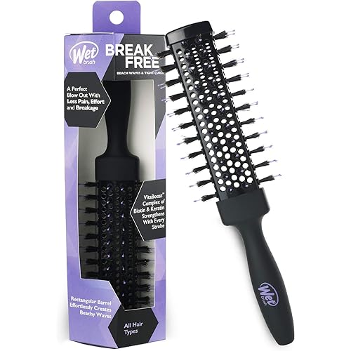 Wet Brush Beach Waves Round Brush for All Hair Types A Perfect Blow Out with Less Pain, Effort and Breakage Rectangular Barrel, Black