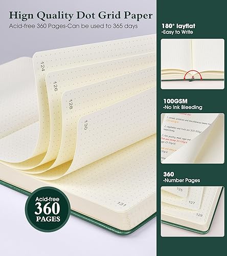 Miniatura 2 de Ansopu Cuaderno de puntos, 360 páginas numeradas, cuadrícula de puntos, de 8.5 x 11 pulgadas, papel de punto de 3.53 ozm, tapa dura gruesa, de cuero