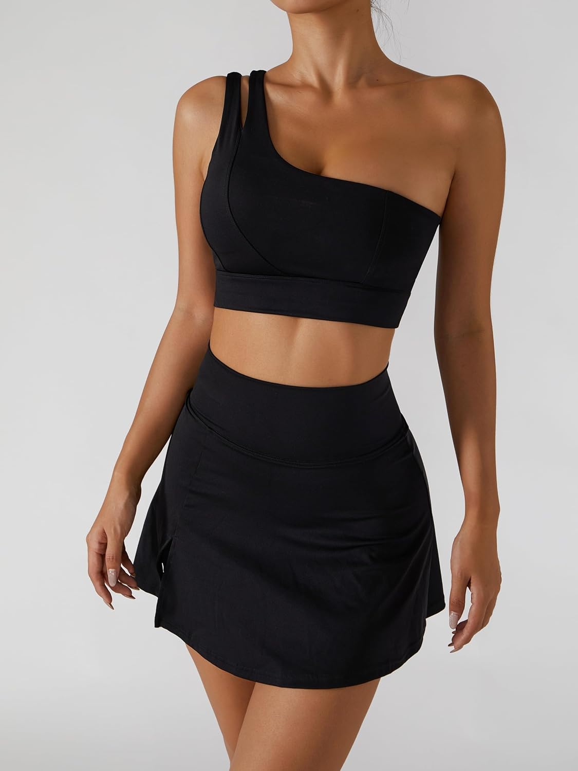 Women's Tennis Skirts Sport Bra Sets High Waisted Golf Skorts Skirt One Shoulder Sports Bra Running Workout Activewear - Image 2