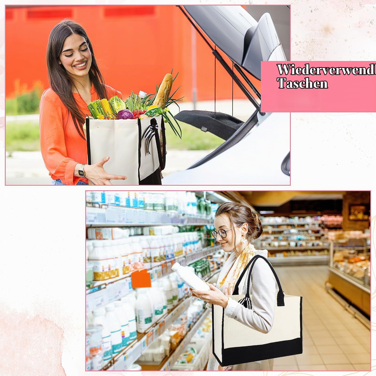 16 Stück Jute-Shopper mit Kosmetiktaschen, 43 x 30 x 18 cm Tote Bags Set