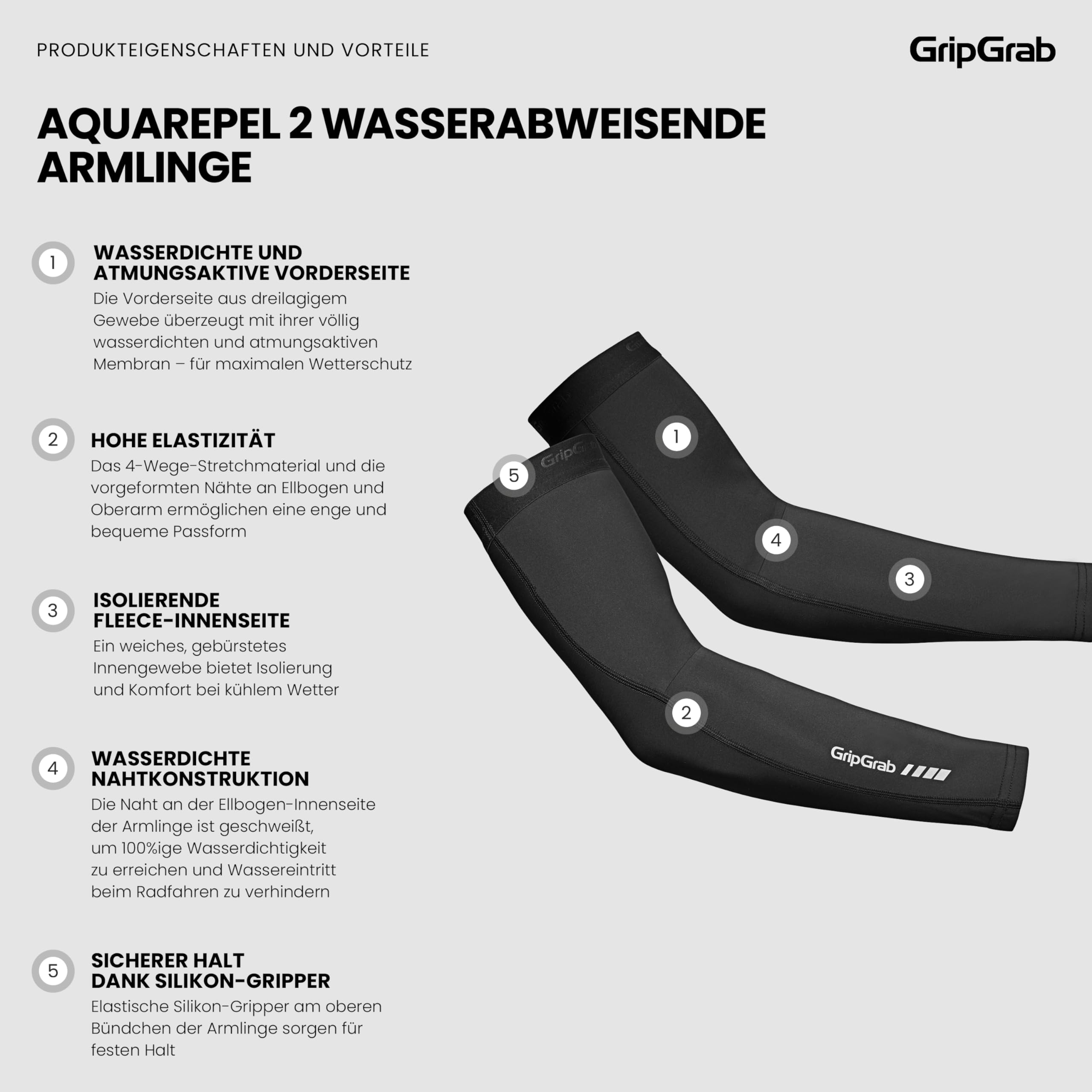 GripGrab AquaRepel 2 Wasserabweisende Radsport Armlinge Softshell Winter | Dreilagige wasserdichte Membran, 4-Wege-Stretch, Fleece-Innenseite, Silikon-Gripper – Frühjahr & Herbst Armwärmer