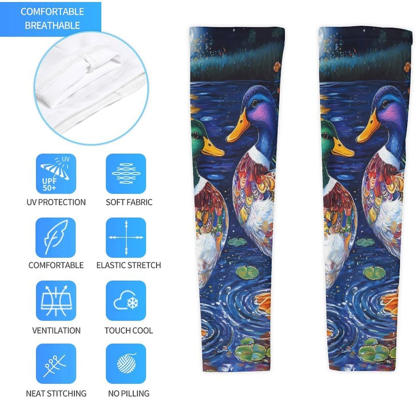 Mallard Duck Print Bird Arm Sleeves Sun Protection Sleeves Sports Cooling Arm Compression Sleeve for Men Women