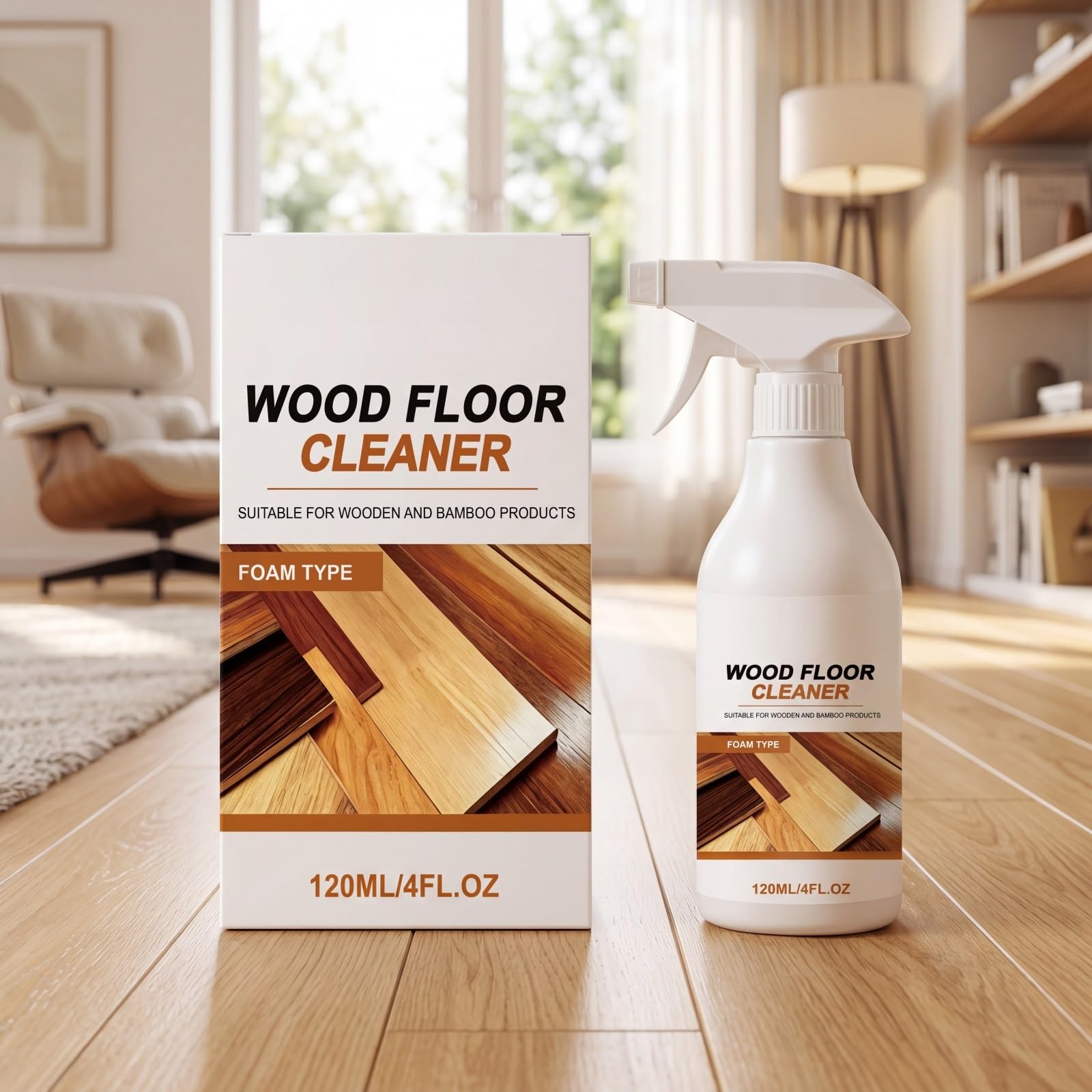 Household Floor Revive, Schnell trocknender Holzbodenreiniger für die Tiefenreinigung, Professioneller Holzboden Restaurator, Floors Restaurator Polish, für Hartholz, Laminat Faux 120ml (5pcs)