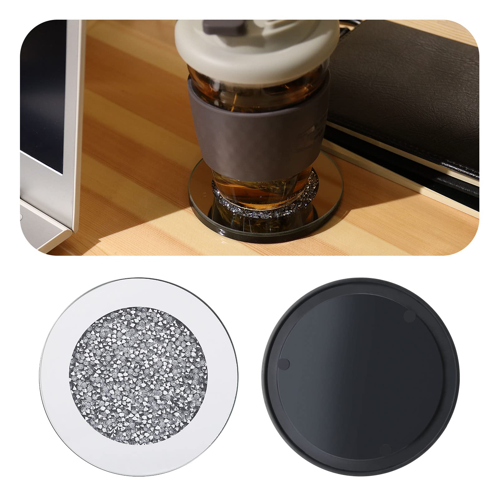 Posavasos Vidrio con Espejo Redondos 4 Pulgadas Antideslizante para Tazas Café Decoración Hogar