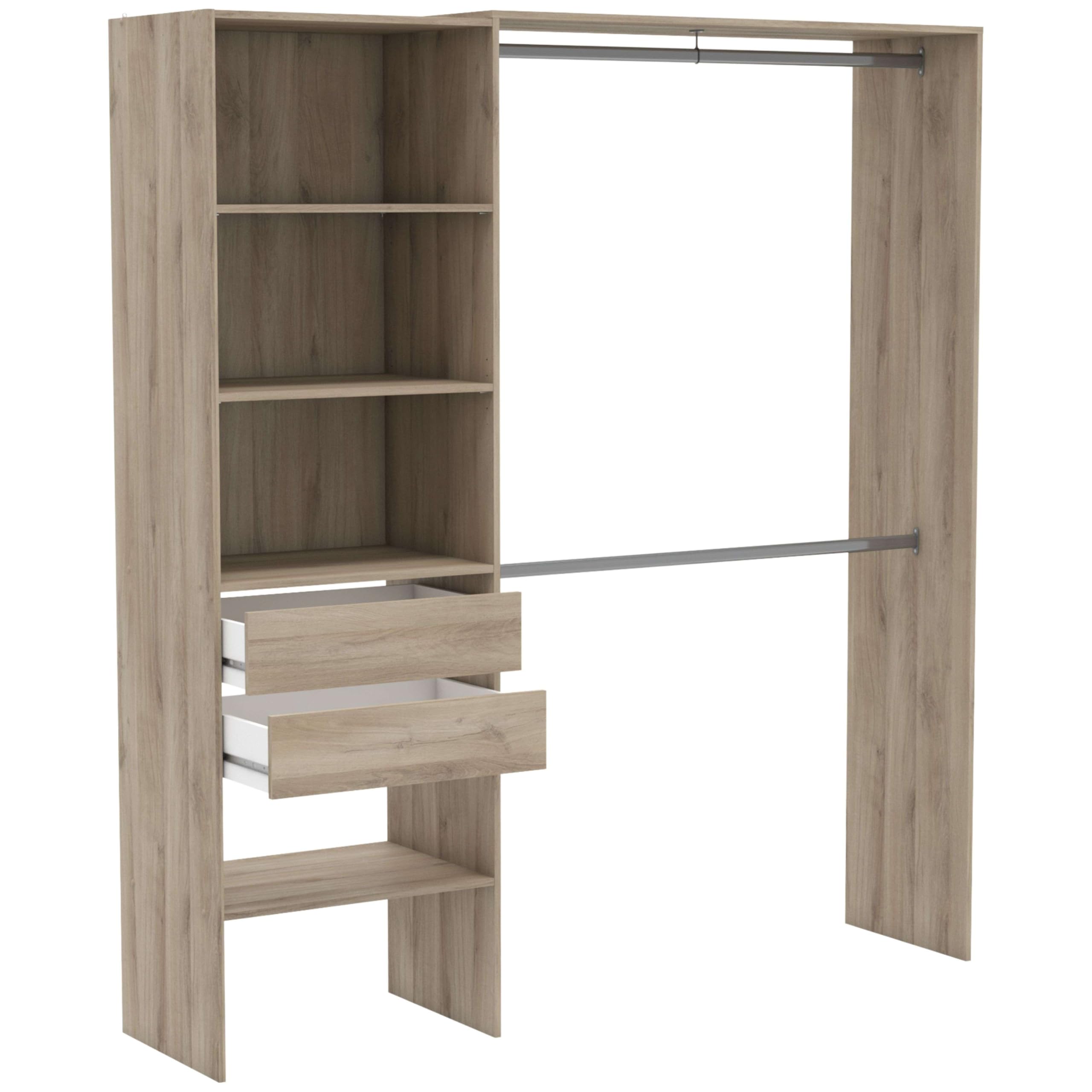 Grand Dressing En Bois Avec 2 Penderies, 2 Tiroirs et 5 Niches – Idéal Pour Chambre Adulte – Coloris Chêne Kronberg - 185 x 205 x 45 cm