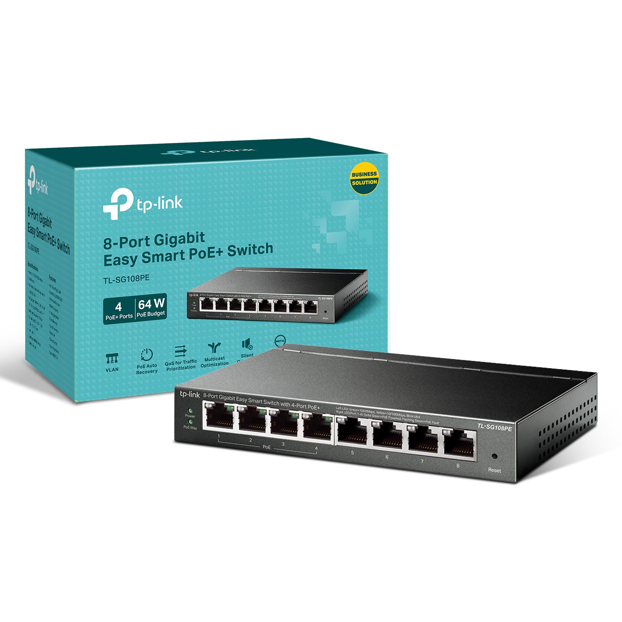 TP-Link TL-SG108PE 8-Port PoE+ Switch, Managed Gigabit Network Switch