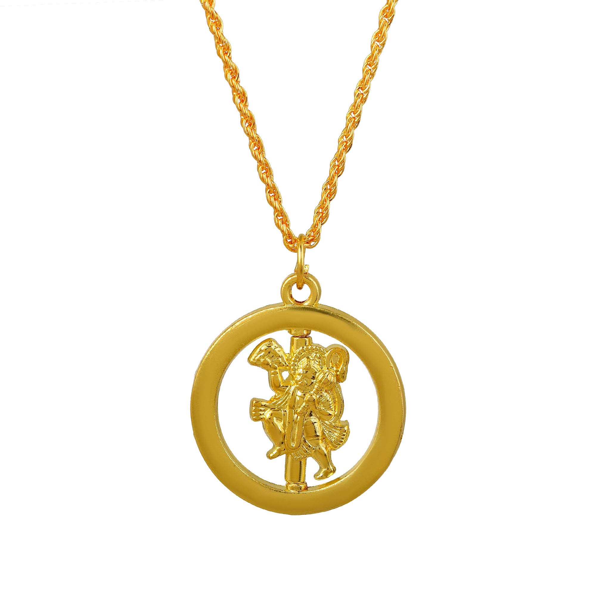 Gold Plated Brass Swivel Pawanputra Hanuman Bajrang Bali Chain Pendant Locket Necklace Religious Temple Jewellery For Men/Women-image-38