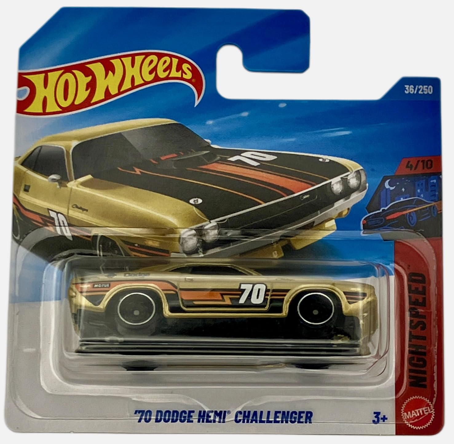 70 Dodge Hemi Challenger - Golden Muscle Car - Nightspeed 4/5 - 36/250 - JJJ07 - General Motors License - Mattel 2026-1:64 Model Car
