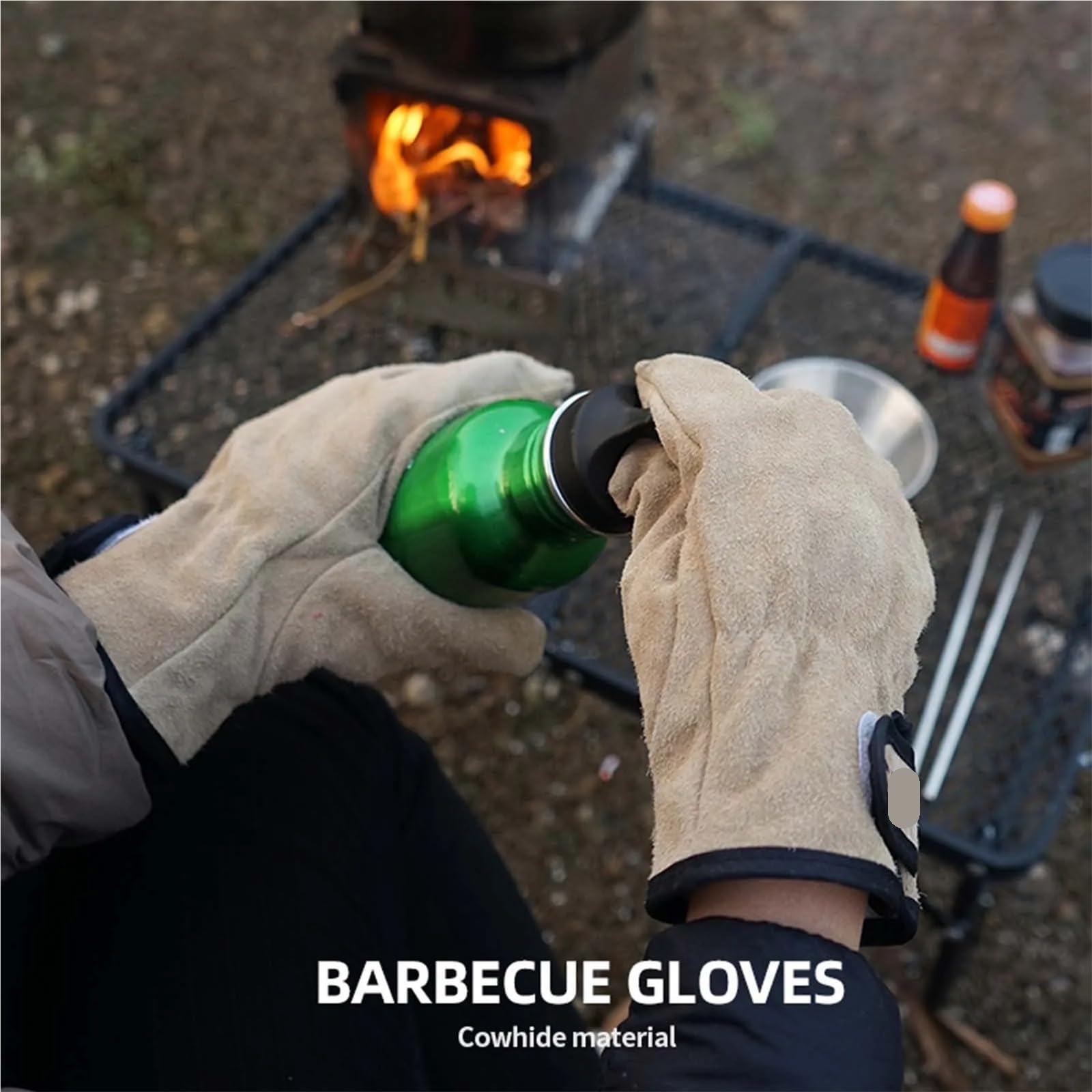 Guantes Barbacoa Guantes de barbacoa for parrilla al aire libre, guantes resistentes al calor for parrilla de barbacoa for jardín, barbacoa, Camping, Picnic(Khaki)
