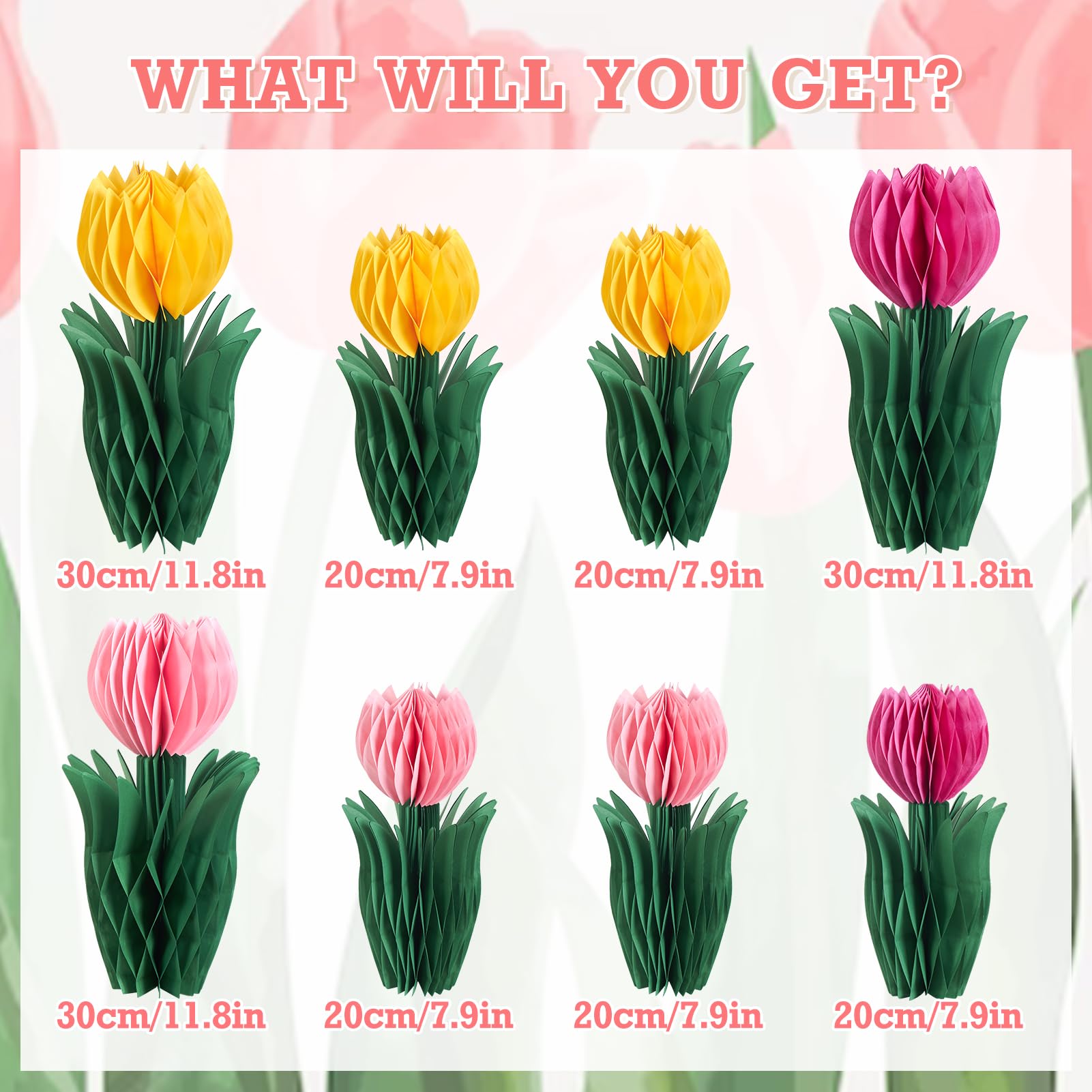 SUNBEAUTY 8 PCS Flower Honeycomb Decoration Pink Orange Tulip Mother Day Decorations Spring Decor Tulips Table Centerpieces for Home Office - Image 2