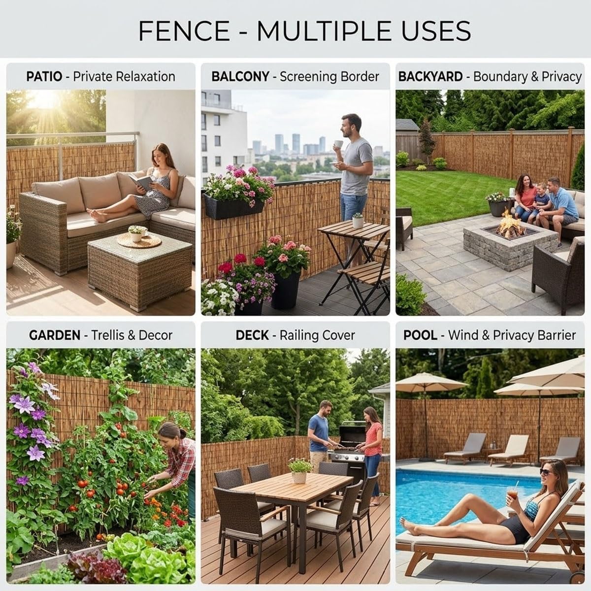 Rollo de Cañizo Natural para Ocultación, Valla de Caña Pantalla de Privacidad, Cerramiento Exterior Decorativo para Jardín Balcón Terraza Patio, Protección Visual(91x853cm(3x28ft))