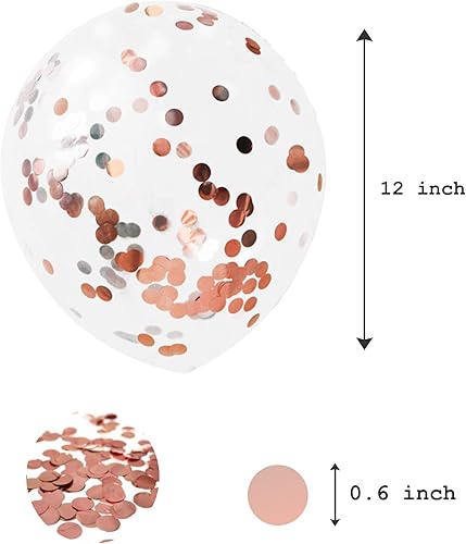 Miniatura 4 de Globos de confeti de oro rosa de 12 pulgadas (paquete de 20), globos brillantes para fiesta con confeti dorado rosa metálico prellenado, globo de