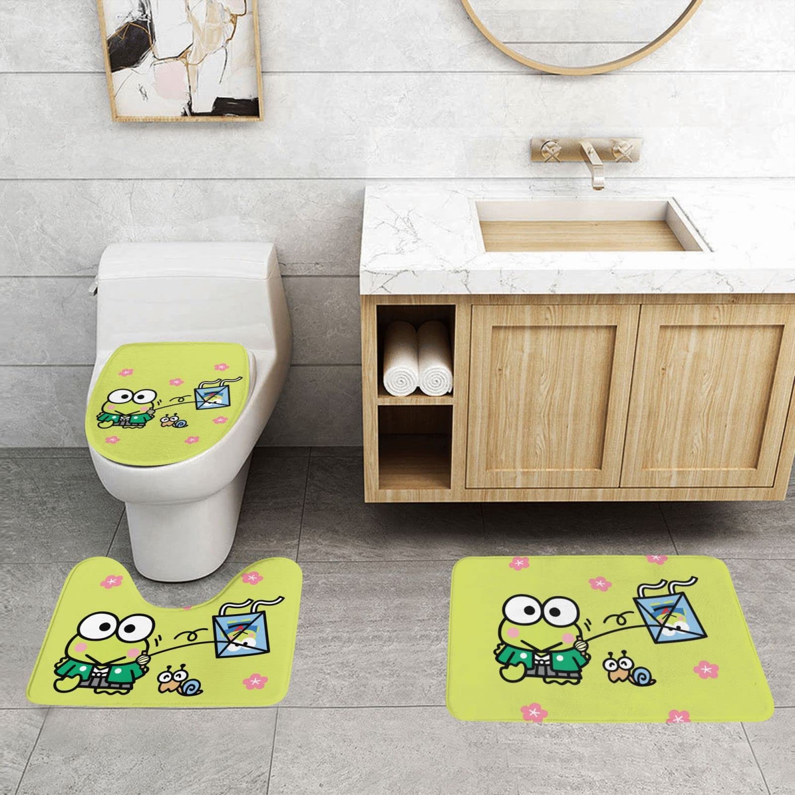 Amazon｜けろけろけろっぴ 3点セット トイレマット フタカバー 便座