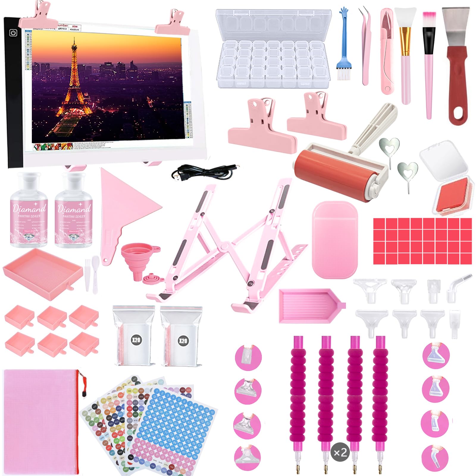 Lenxnmy 158-teiliges Diamant Malerei Set - Komplettset Mit A4 LED Lichtplatte & Zubehör