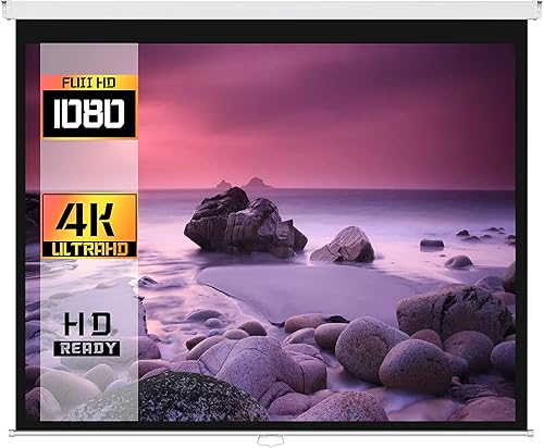 ProHT - Pantalla de proyección manual de 84 pulgadas (05350), relación de aspecto 16:9, pantalla de proyector extraíble, blanco mate, cine en casa,