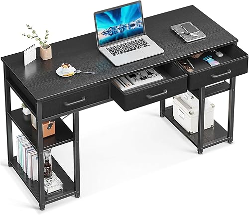 Miniatura 19 de ODK Escritorio pequeño para computadora de oficina: mesa para el hogar con cajones de tela y estantes de almacenamiento, escritorio moderno,