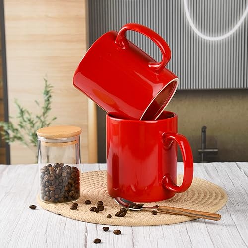 Miniatura 4 de Juego de 2 tazas de café de cerámica súper grandes de 30 oz (rojo)