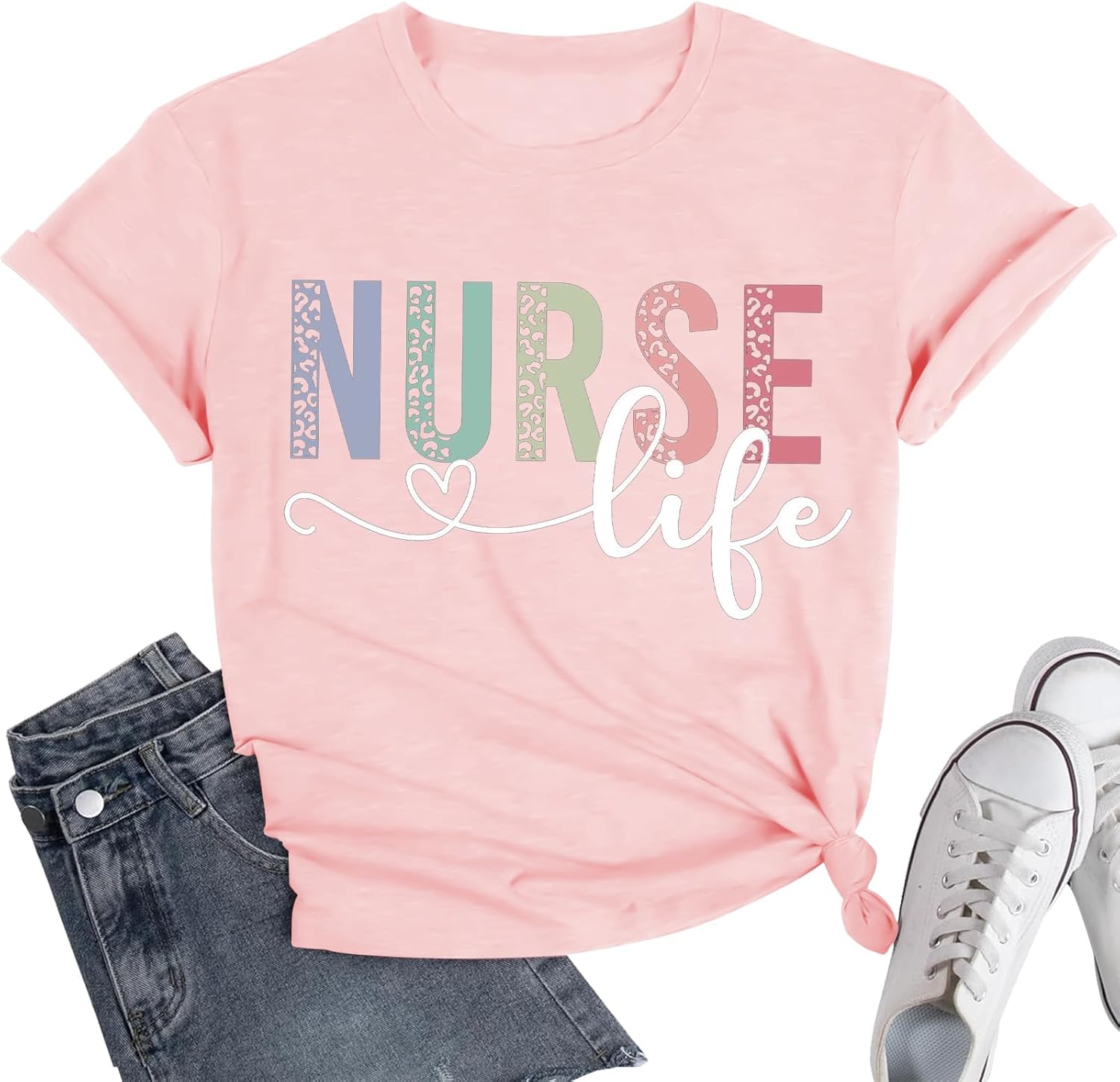 Womens Valentines Shirt -Pink Love Heart Graphic Tshirts Funny Teen Girl's Holi Vacation Casual Outfit Pink