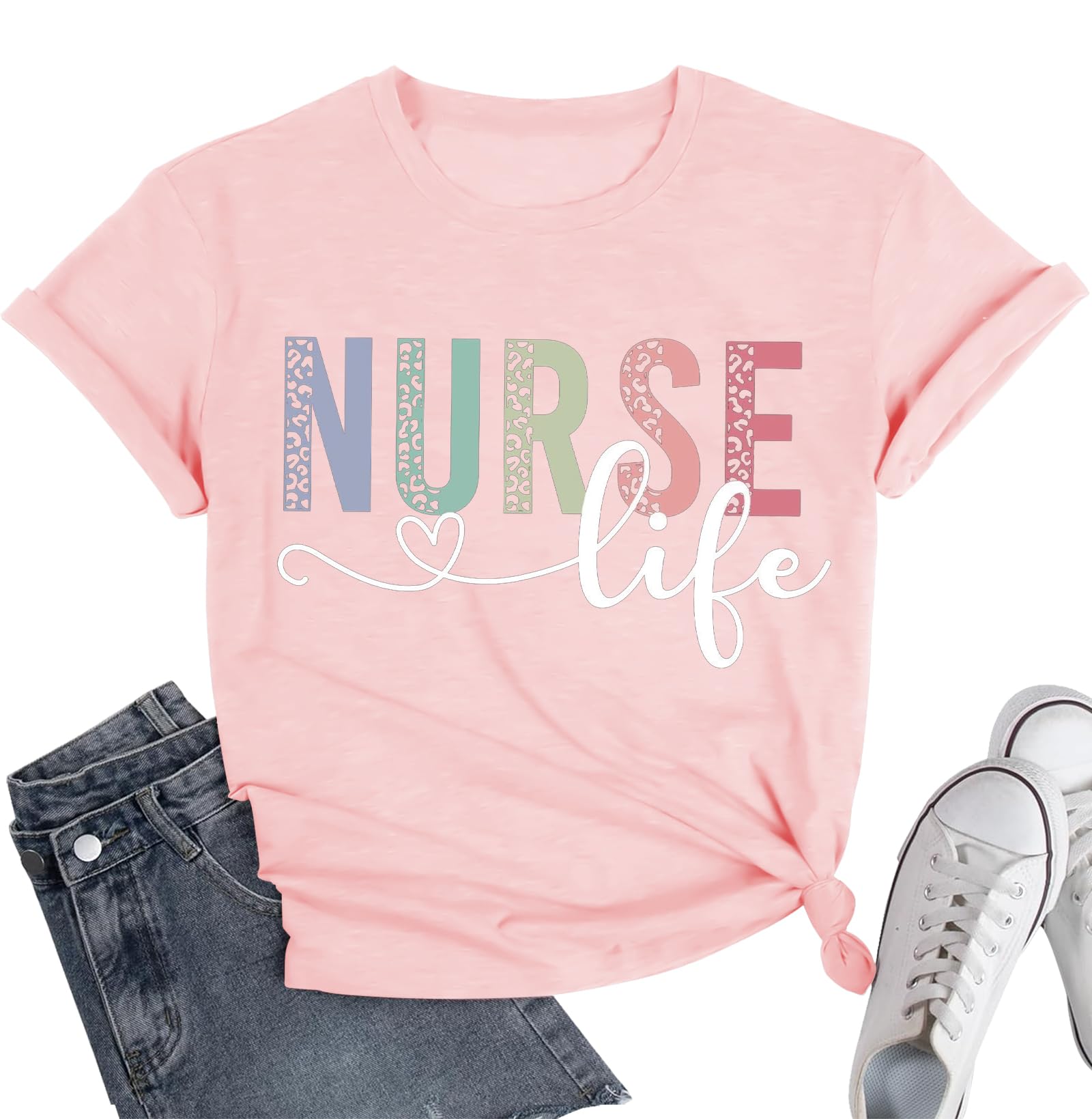 Women Nurse Shirts Nursing Life Letter Short Sleeve Register Nurses Inspirational Tee