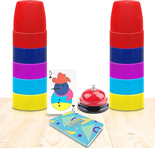 Miniatura 5 de Gamie - Juego de vasos apilables con 54 desafíos, 20 vasos apilables, timbre y hoja de instrucciones (idioma español no garantizado), juego