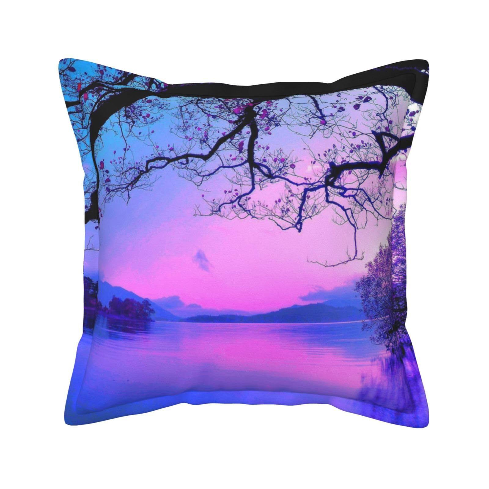 Housse de coussin en cuir motif violet sur l'eau rustique 50x50 cm