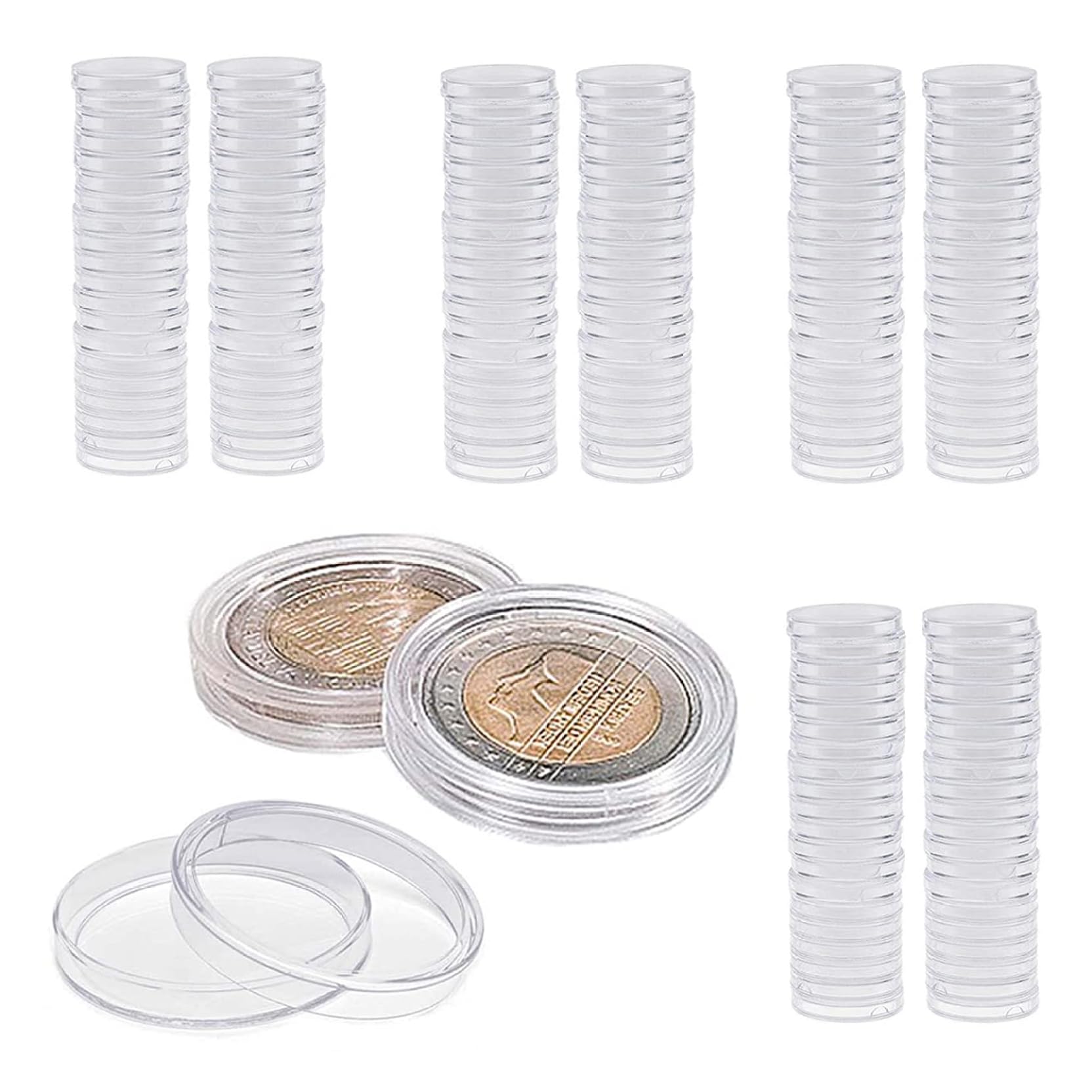 Peosaard 100Pcs Coin Capsules 0.79 Inch Clear Round Coin Case Holder Storage Container Collection Box, Storage Container