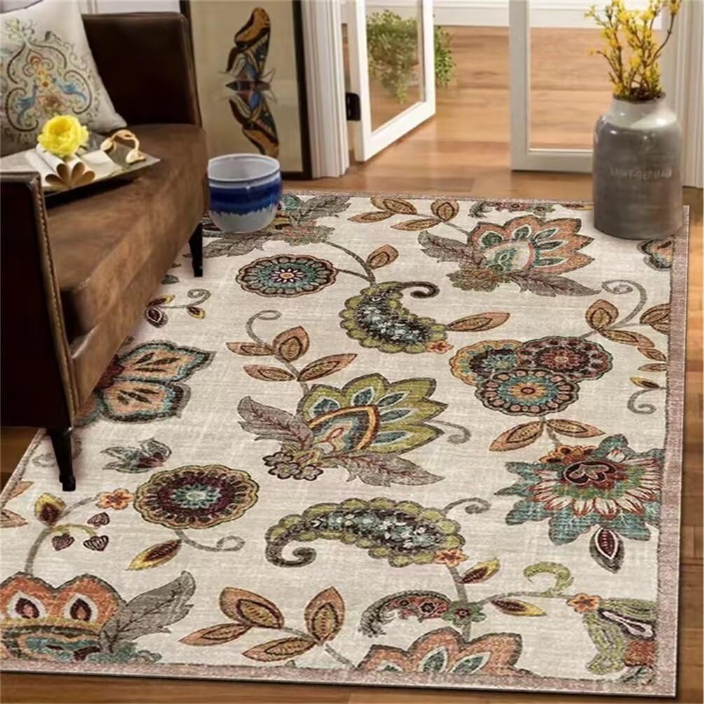 Tapis de chambre doux anti-glisse | Grand tapis de canapé vert et gris floral 100x160