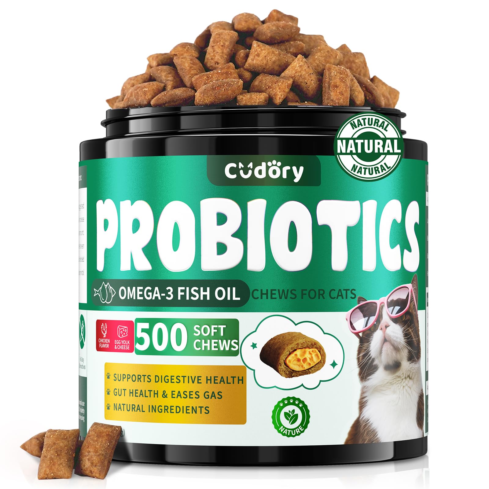 Cat Probiotics Tasty Chews for Digestive & Gut Support, Crunchy & Creamy Texture, Cat Gut Health, Constipation Relief