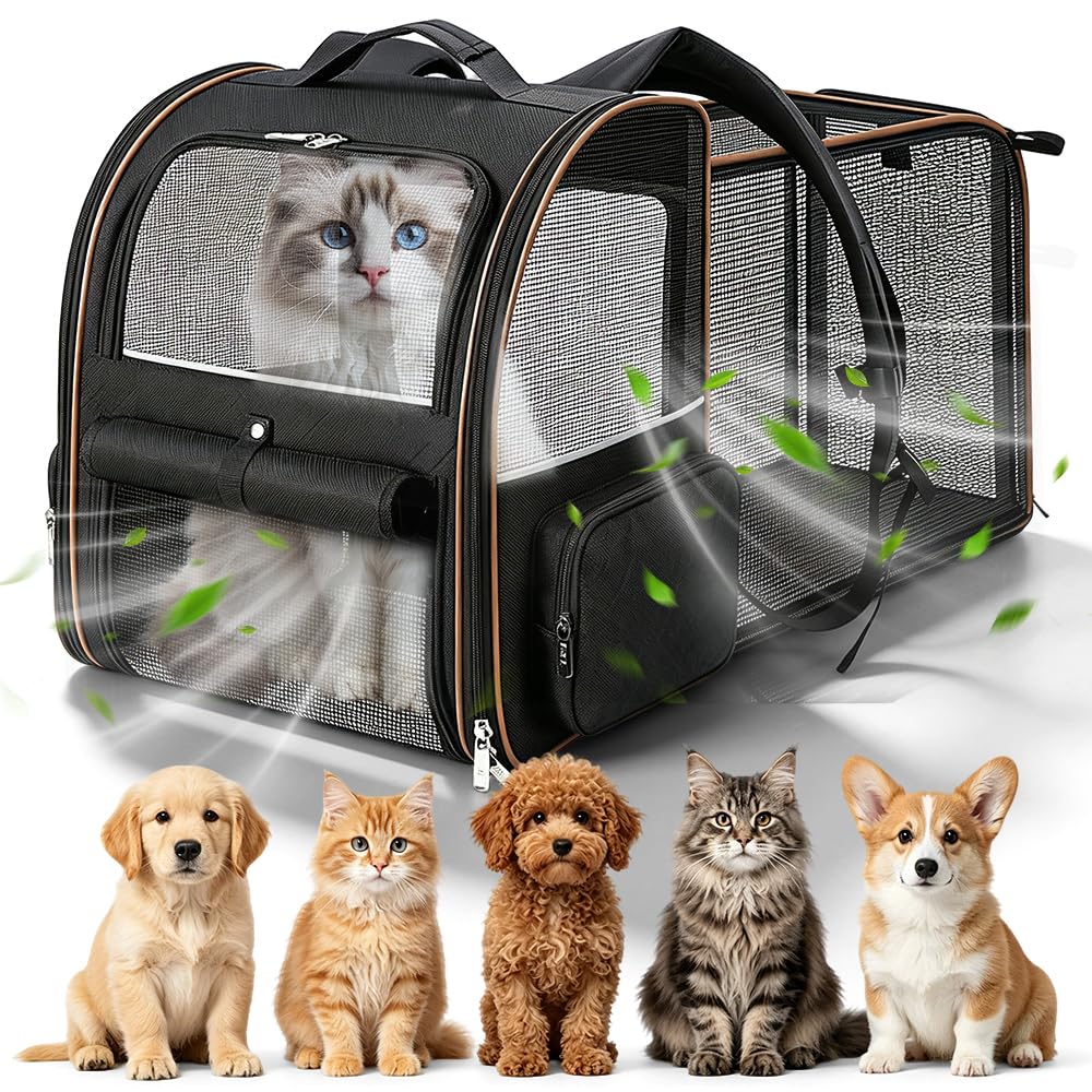 Expandible Mochila Gato Perro, Capacidad de Carga de 7 kg, Negro