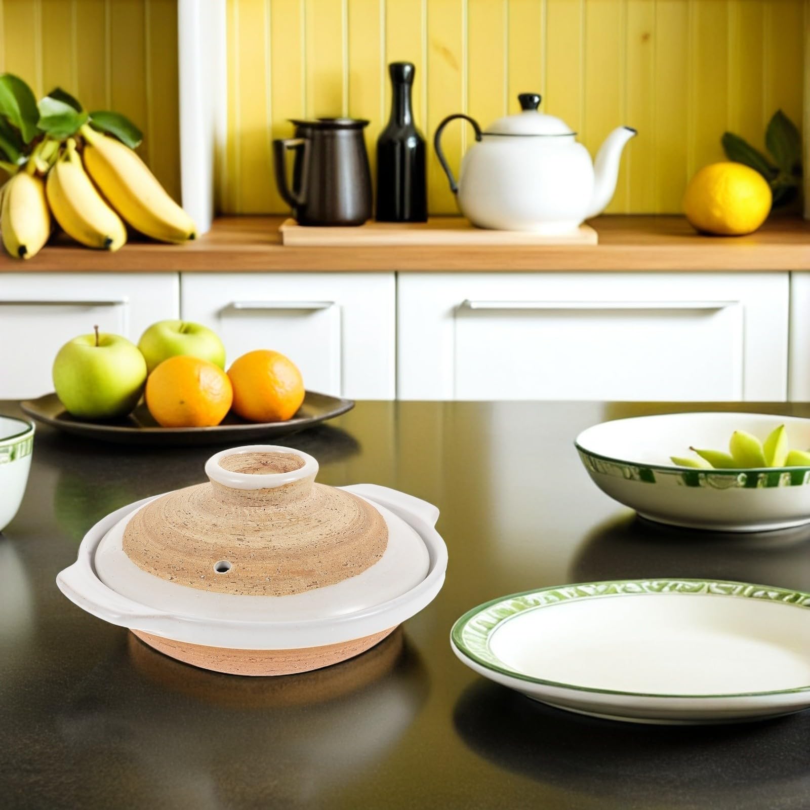 OUNONA Olla de Barro de 450ml con Tapa de Arcilla para Cocina Tradicional Asiática, Realza Sabor Auténtico y Limpieza Fácil, Adecuado para Cenas Familiares