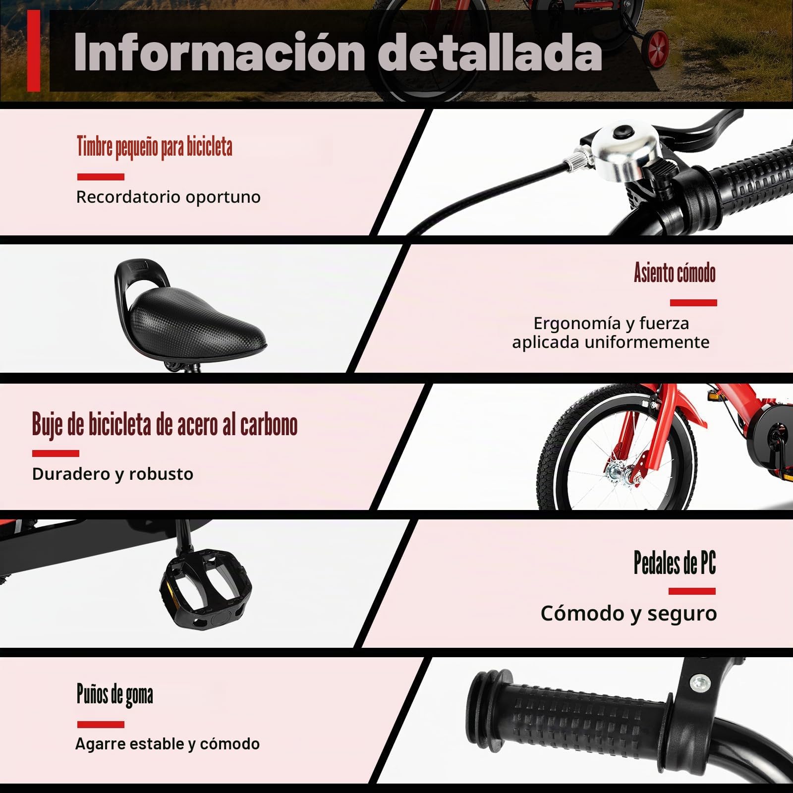 Bicicleta infantil de 16 pulgadas, altura ajustable, para niños y niñas a partir de 4 – 6 años, con ruedas estabilizadoras y sistema de frenado dual